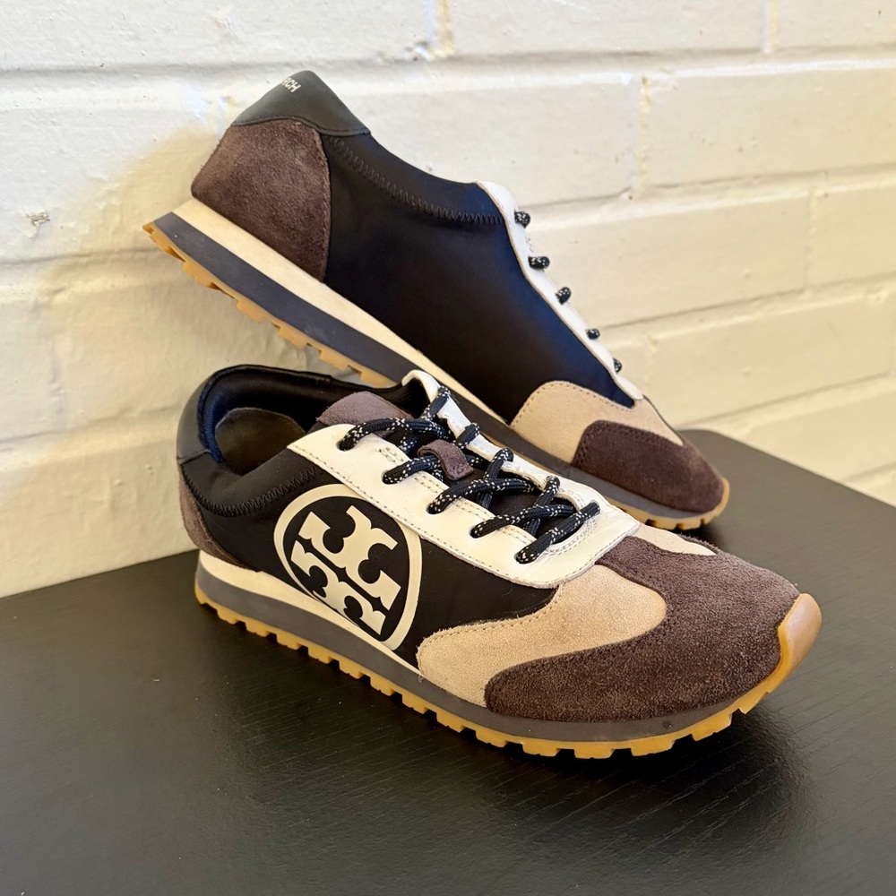 Tory Burch Black, Cream & Brown Logo Runner Sneakers - Picture 3 of 8